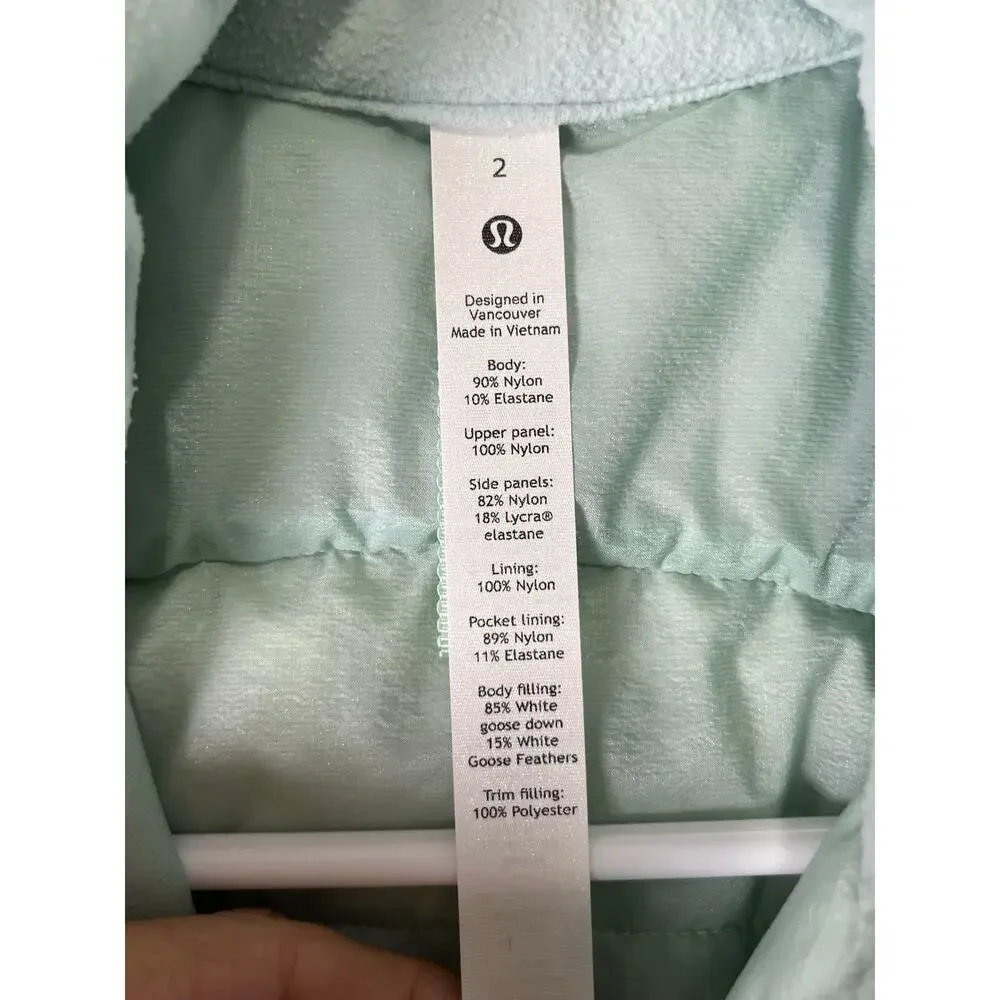 Lululemon Down For It All Running Vest Delicate Mint 4-Way Stretch Quilted 2
